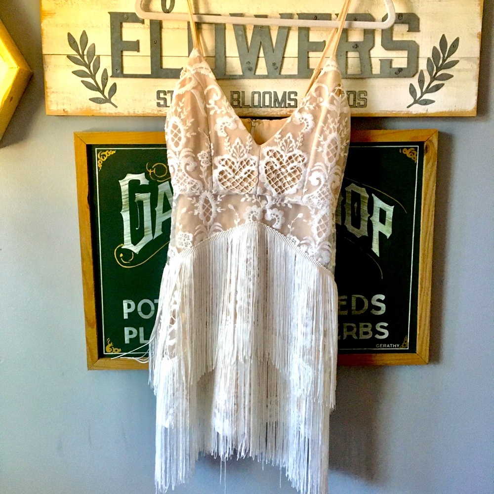 NWT Stunning Fringe + Lace Dress